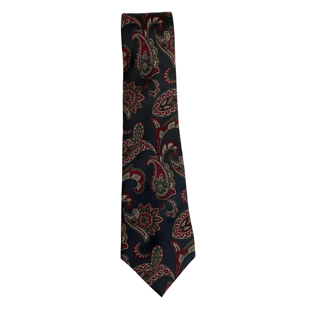 Halston III Necktie Mens OS Blue Burgundy Paisley Silk Tie